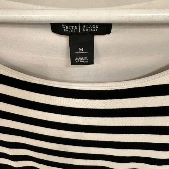 White House Black Market Black White Striped Peplum Top - Picture 3 of 3
